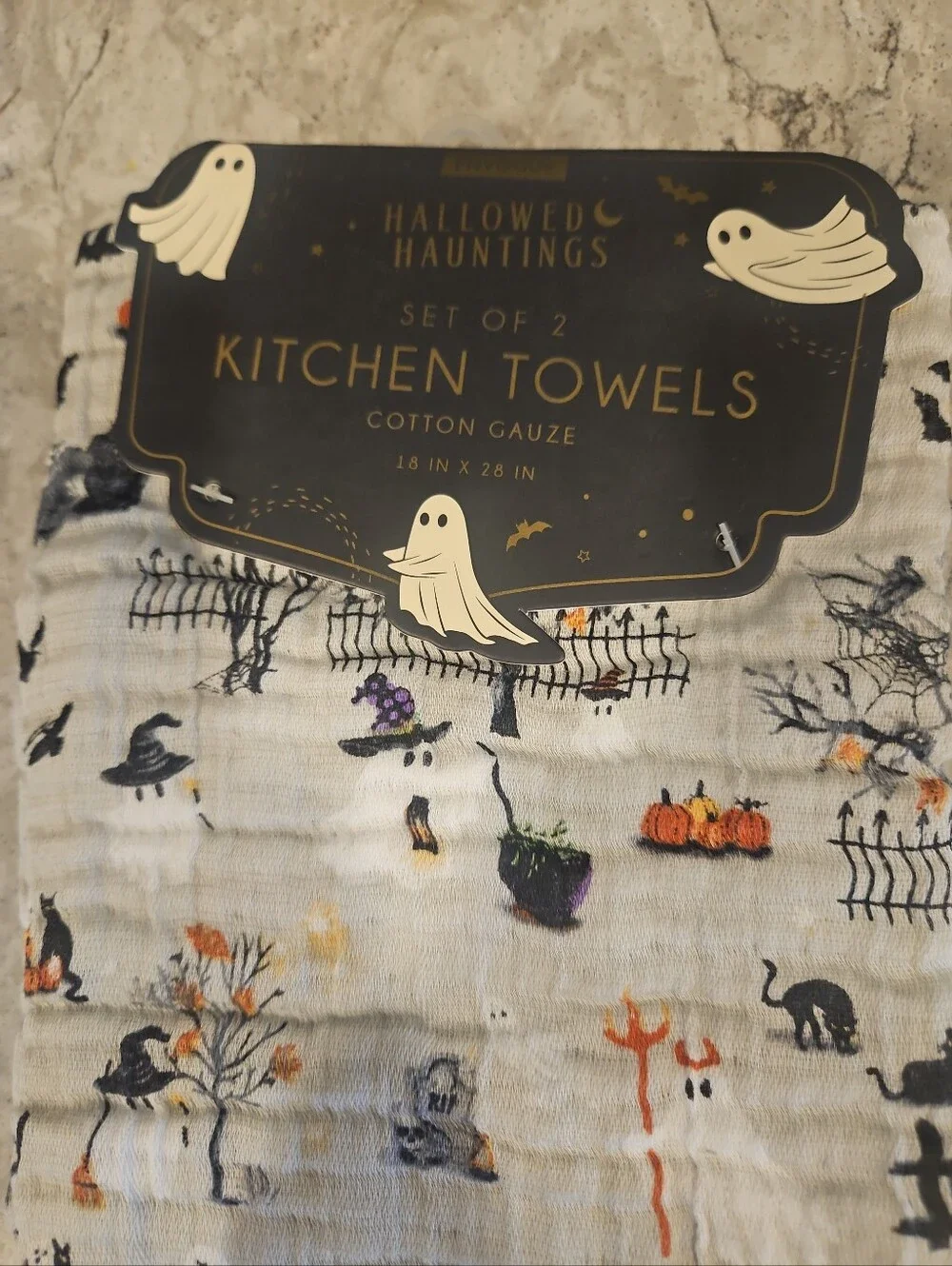 Envogue Ghost Cats Halloween 100% COTTON GAUZE SET OF 2 Towels